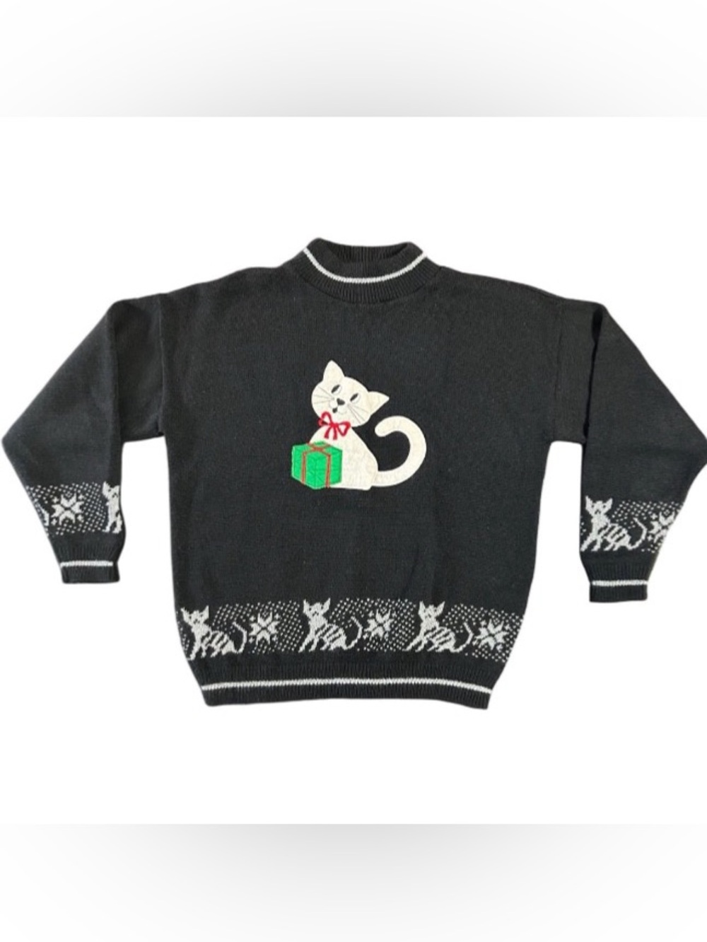 Vintage Cat Sweater Jennifer Adams 1980s Cat-Tastic USA Made Womens Large